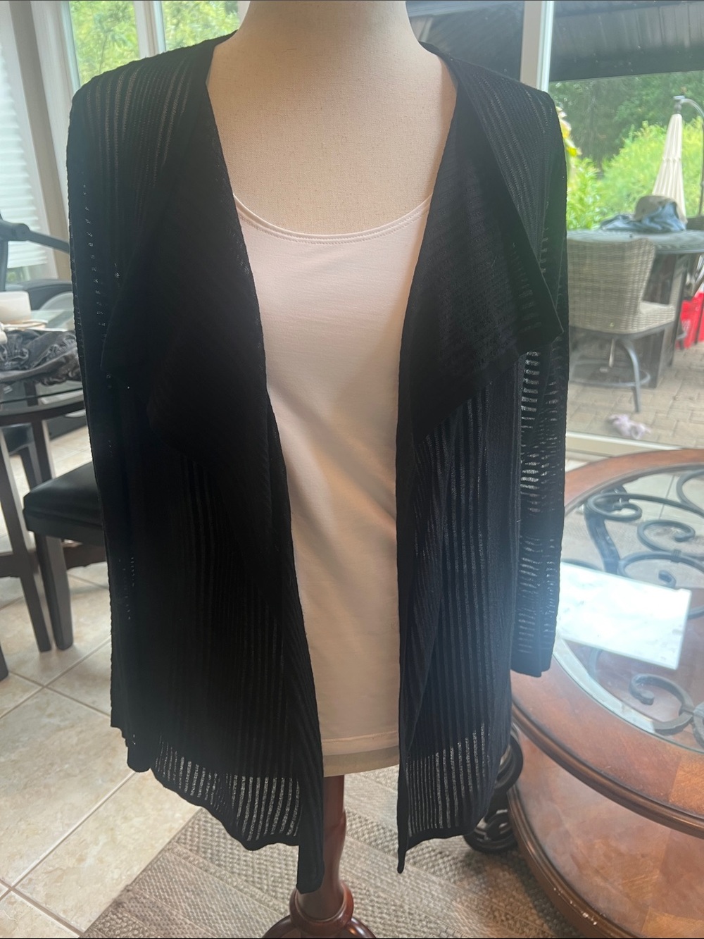 Calvin Klein Black Sheer Stripe Open-Front Cardigan Size Small